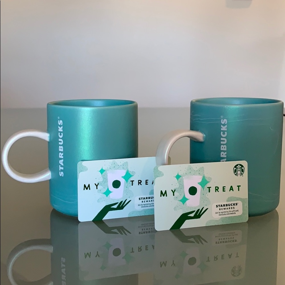 STARBUCKS SET OF 2 COFFEE MUGS AQUA PEARL POLISH - Picture 10 of 11